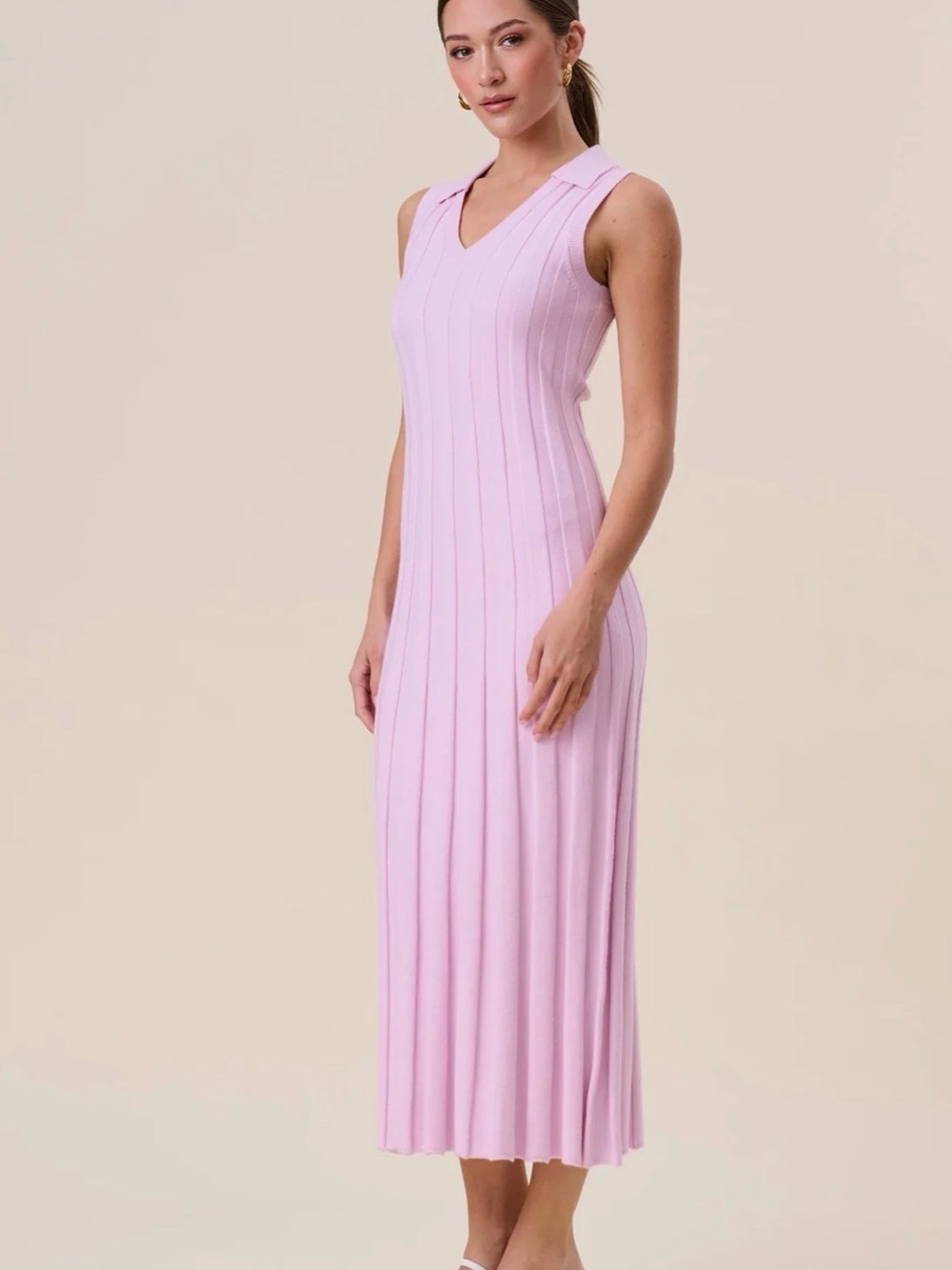 Able Los Angeles Sleeveless V-Neck Ribbed Maxi Dress in Light Pink - Picture 1 of 6